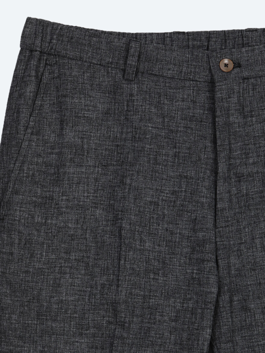 Black Patterned Modern Fit Linen Blended Suit - 10