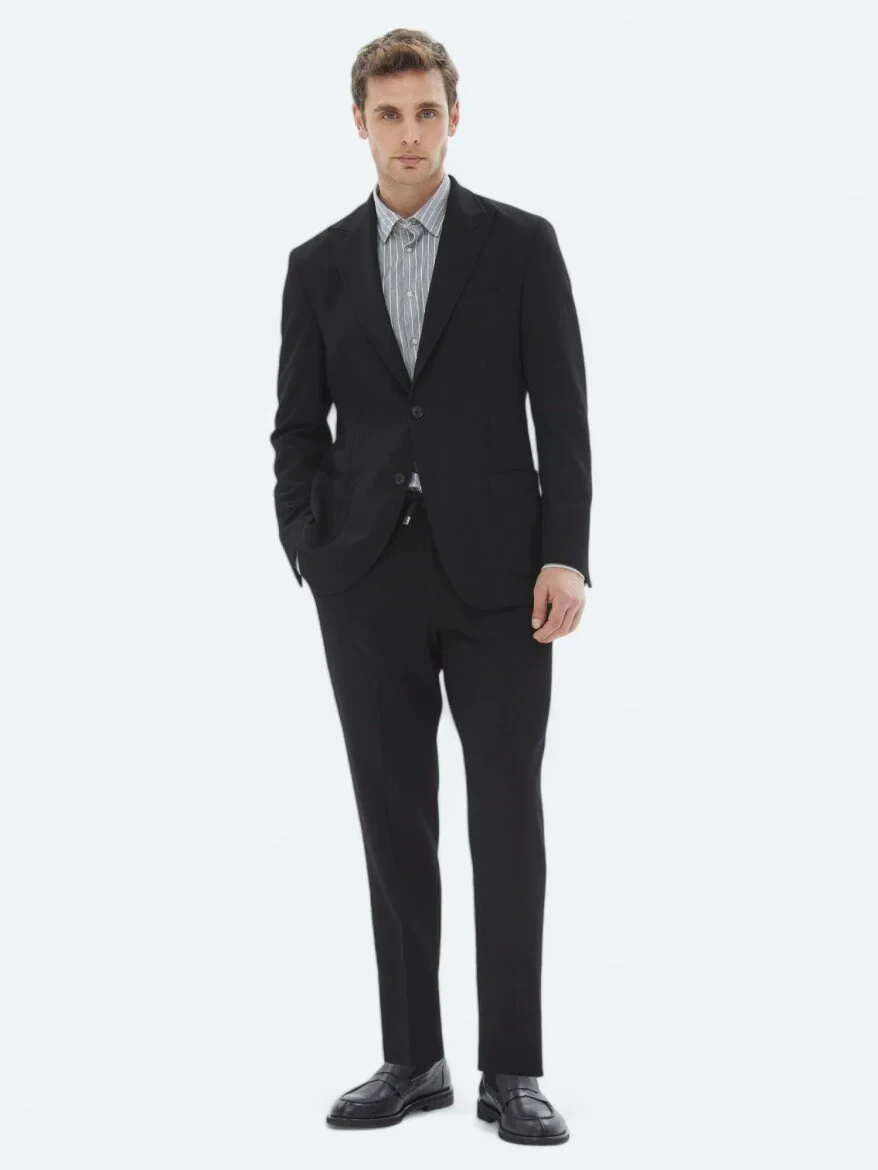Black Patterned Modern Fit Suit - 2