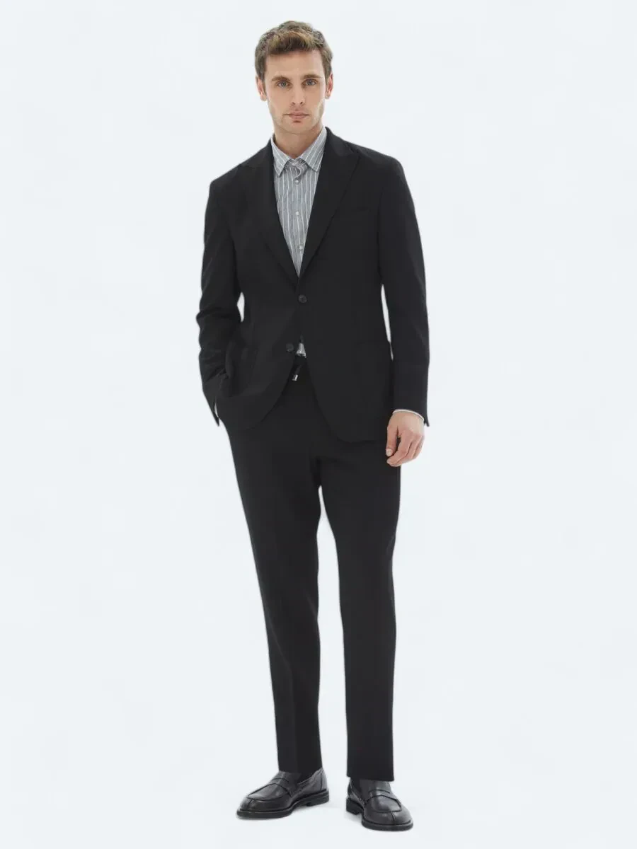 Black Patterned Modern Fit Suit - 2