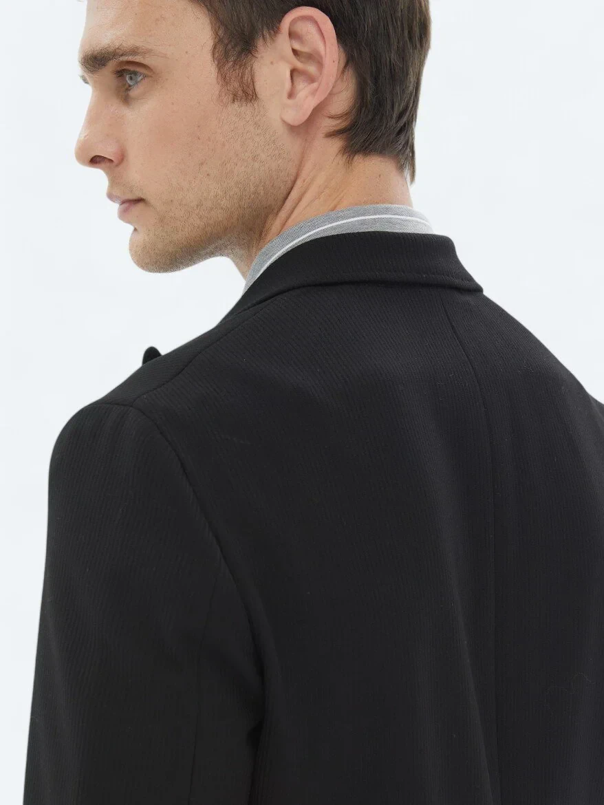 Black Patterned Modern Fit Suit - 6