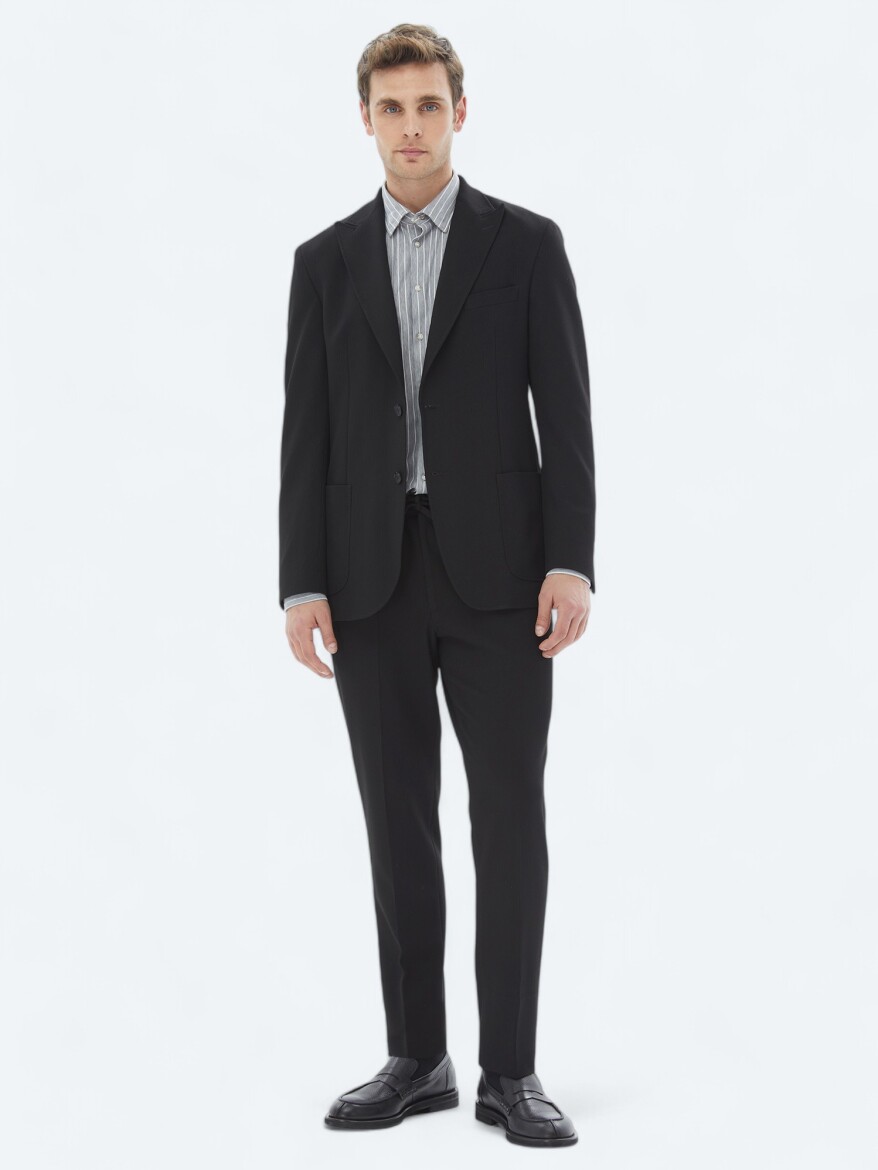 Black Patterned Modern Fit Suit - 3