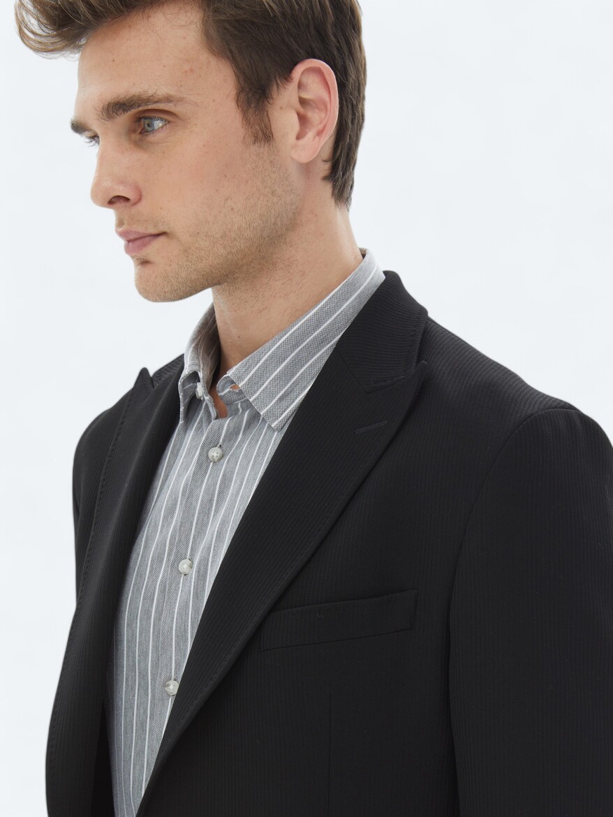 Black Patterned Modern Fit Suit - 4