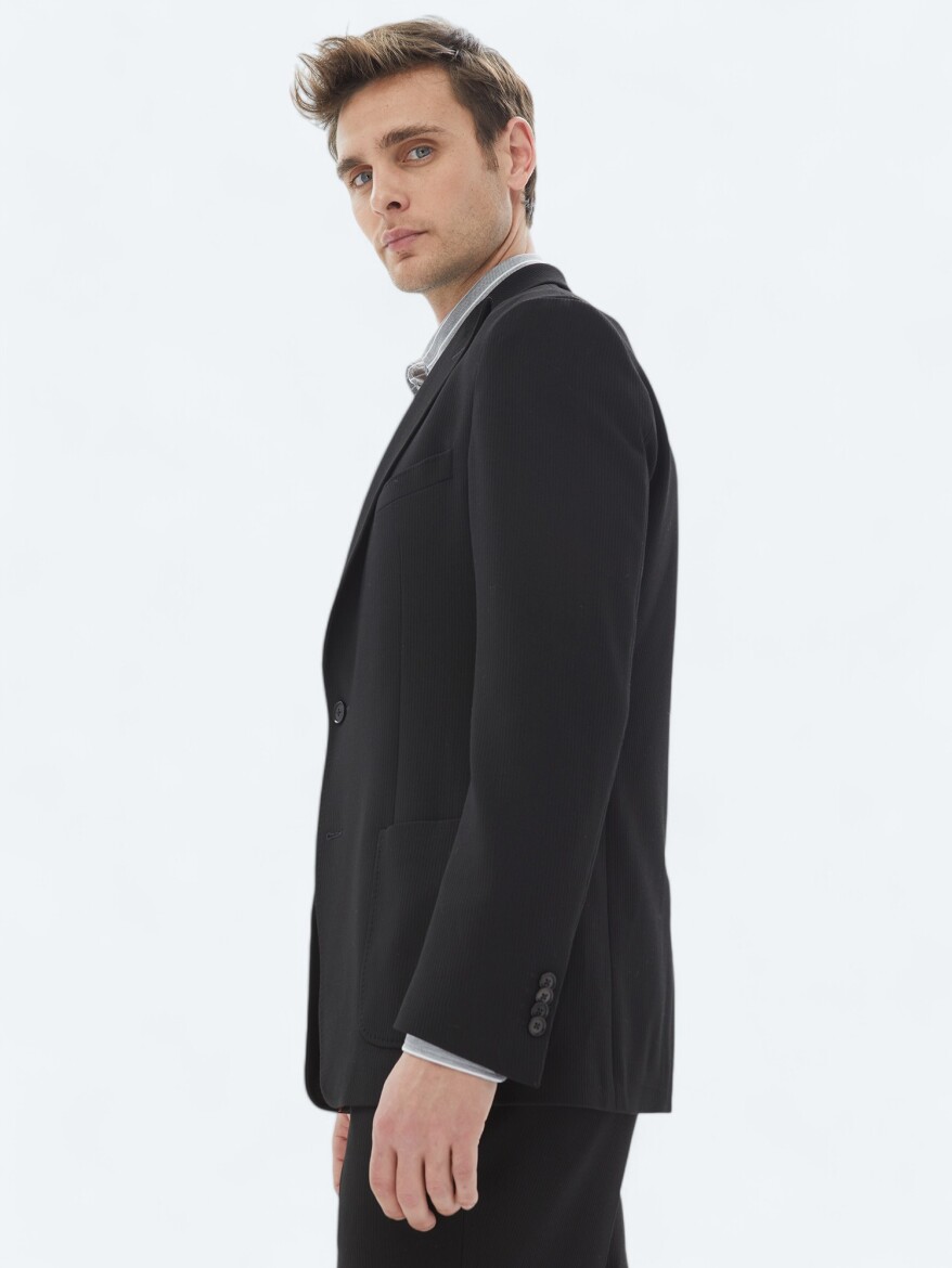 Black Patterned Modern Fit Suit - 5