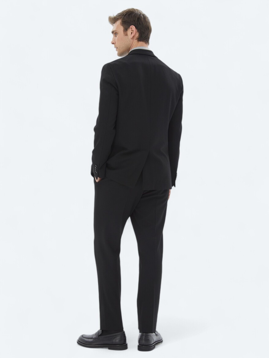 Black Patterned Modern Fit Suit - 7