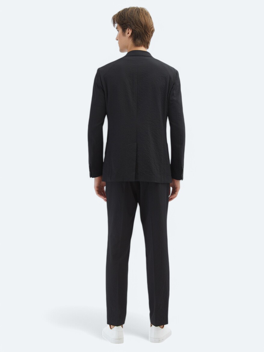 Black Patterned Modern Fit Suit - 5