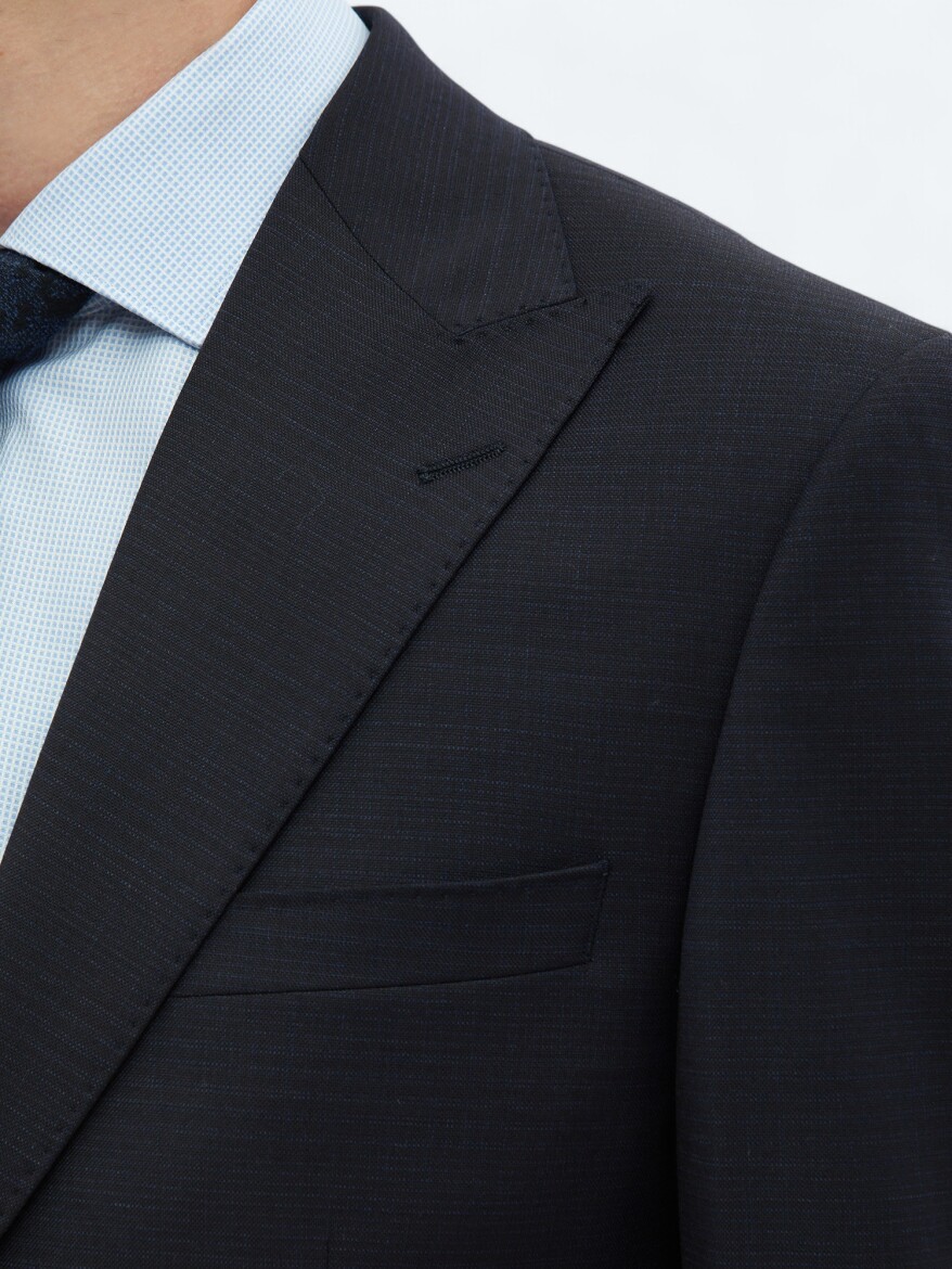 Black Patterned Modern Fit Wool Blended Suit - 6