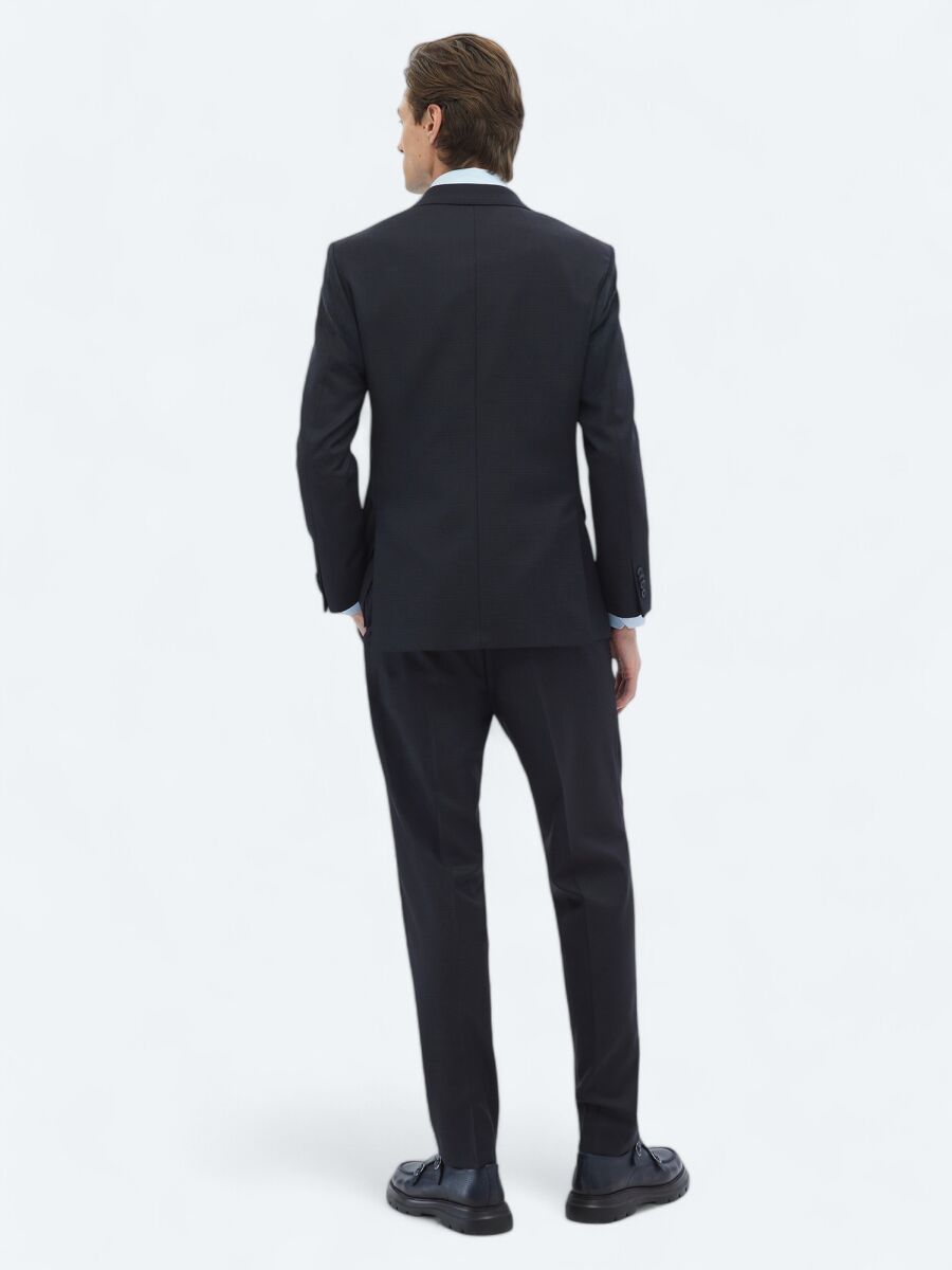 Black Patterned Modern Fit Wool Blended Suit - 7