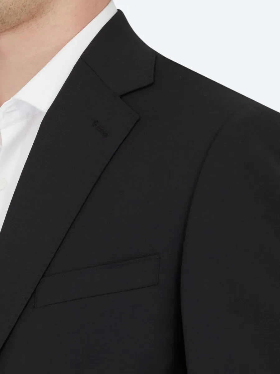 Black Patterned Modern Fit Wool Blended Suit - 4