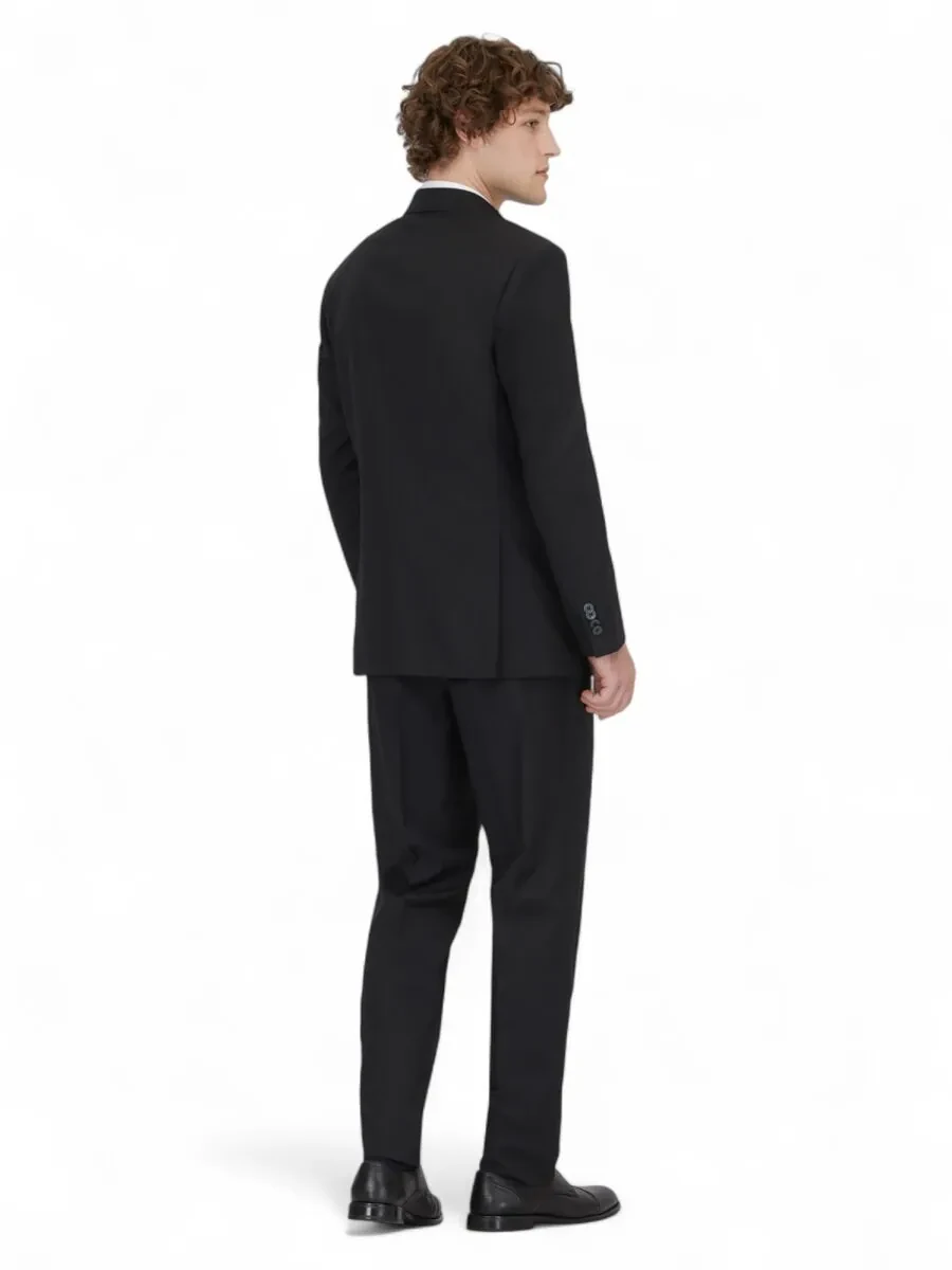 Black Patterned Modern Fit Wool Blended Suit - 5