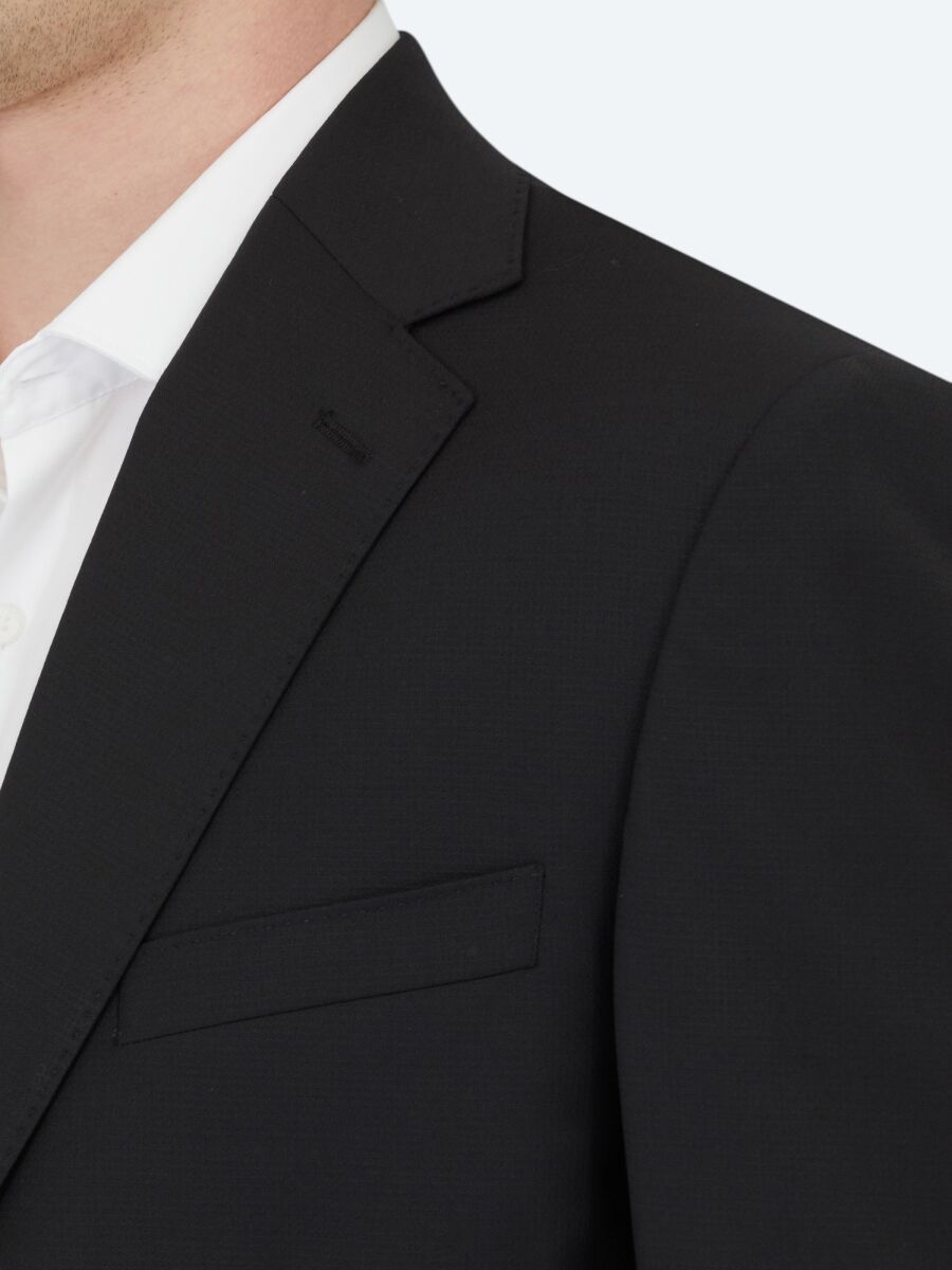 Black Patterned Modern Fit Wool Blended Suit - 4