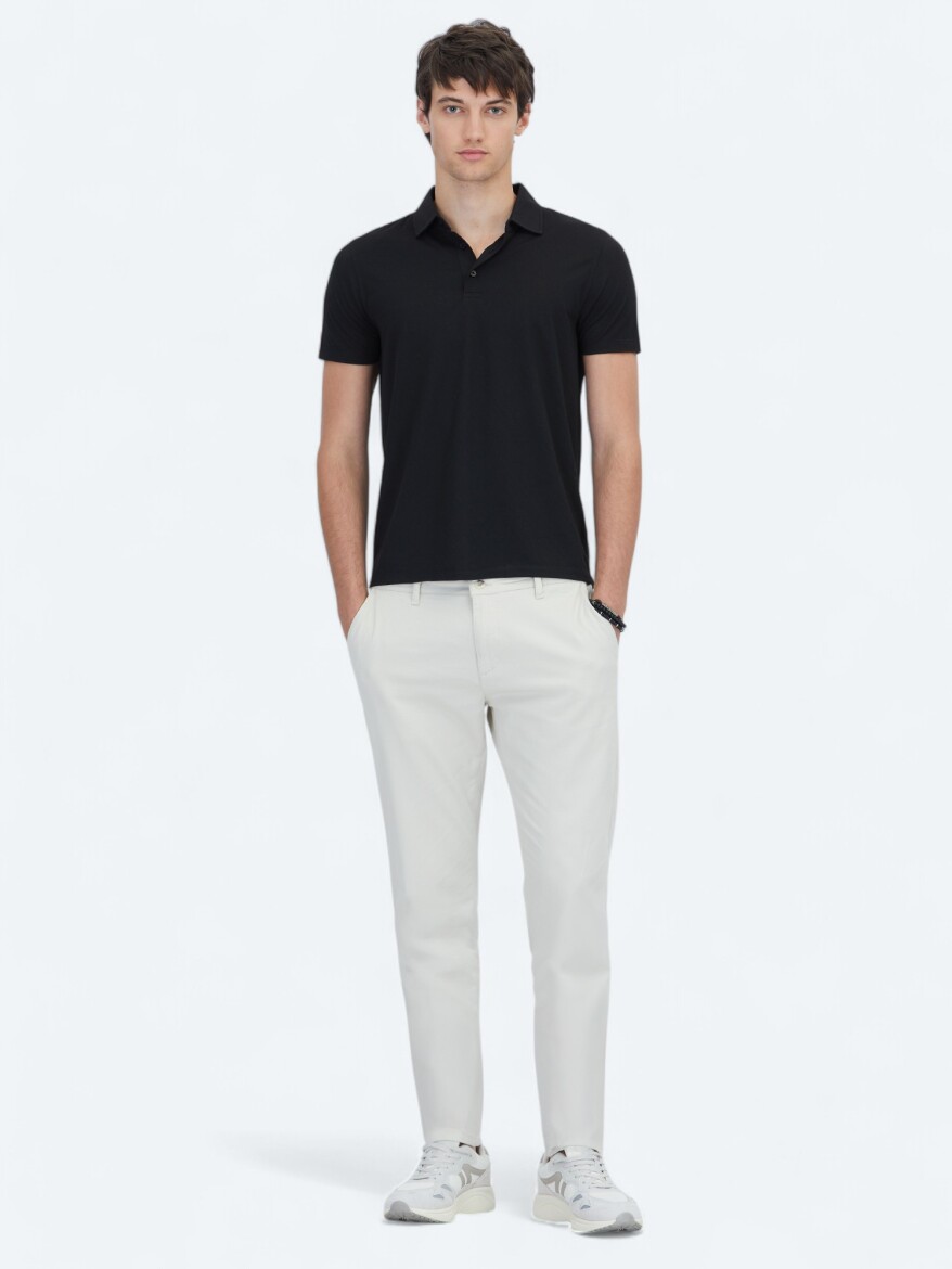 Black Patterned Polo Neck T-Shirt - KİP