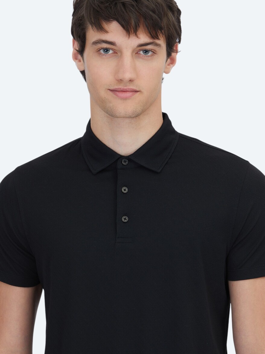 Black Patterned Polo Neck T-Shirt - 3