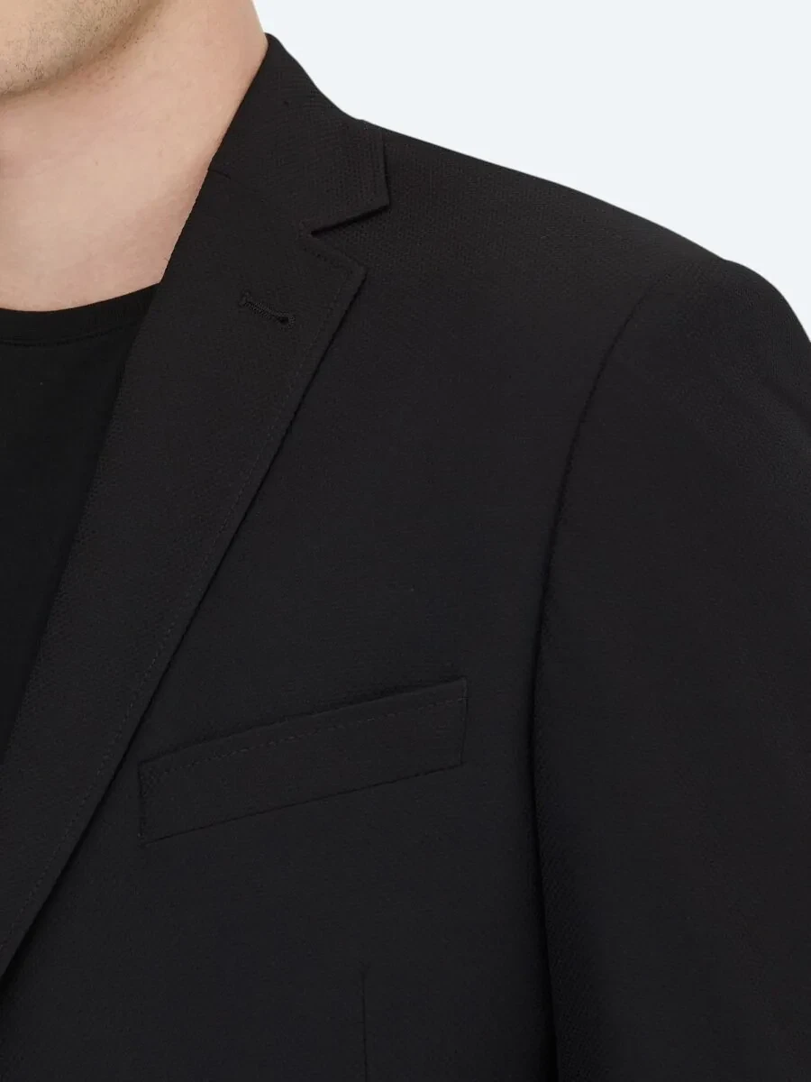 Black Patterned Regular Fit Jacket - 5