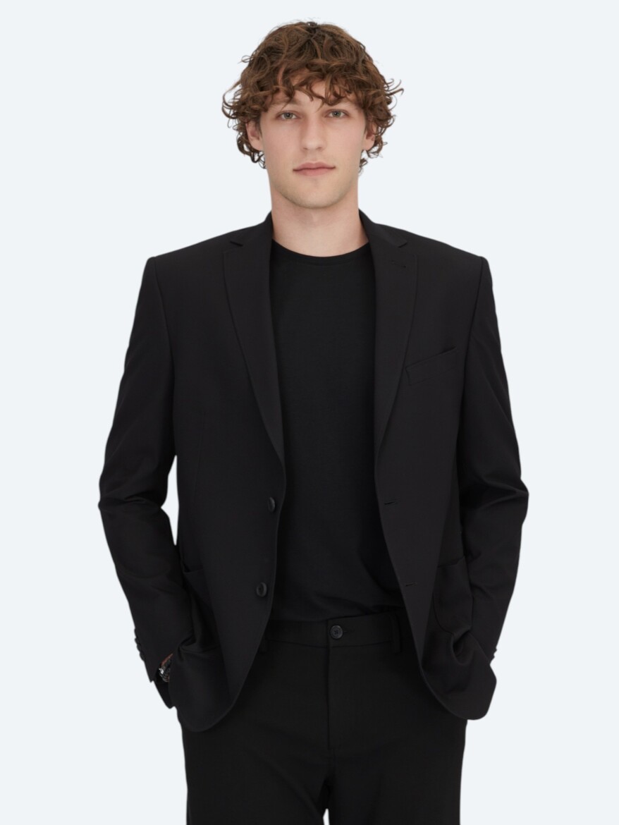 Black Patterned Regular Fit Jacket - 1