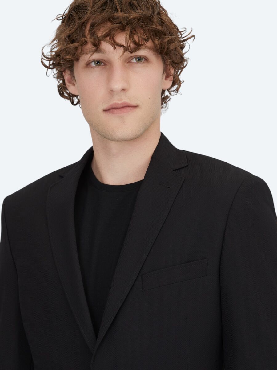 Black Patterned Regular Fit Jacket - 4