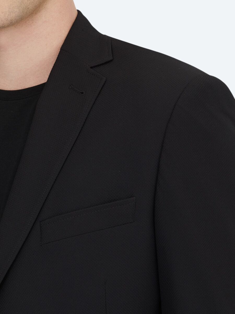 Black Patterned Regular Fit Jacket - 5