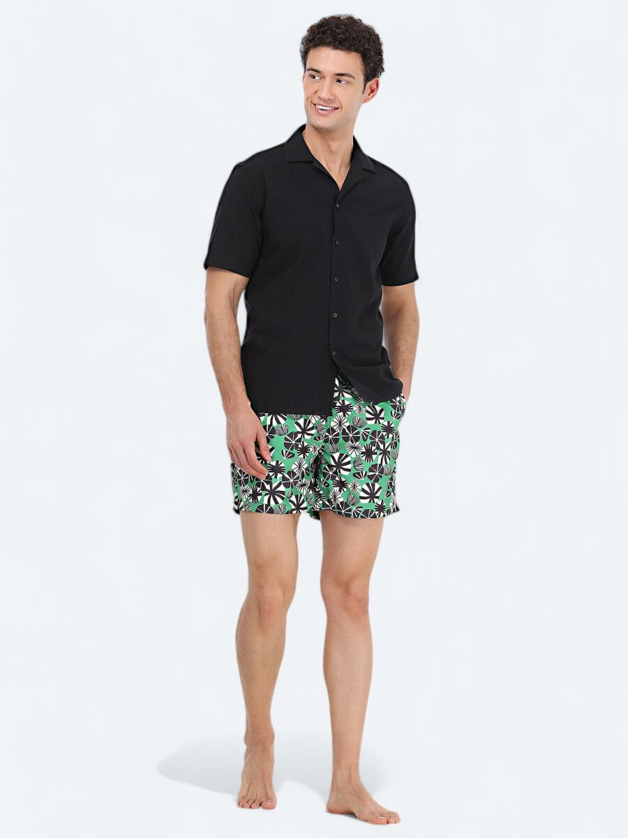 Black Patterned Regular Fit Weaving Casual 100% Cotton Shirt - 2