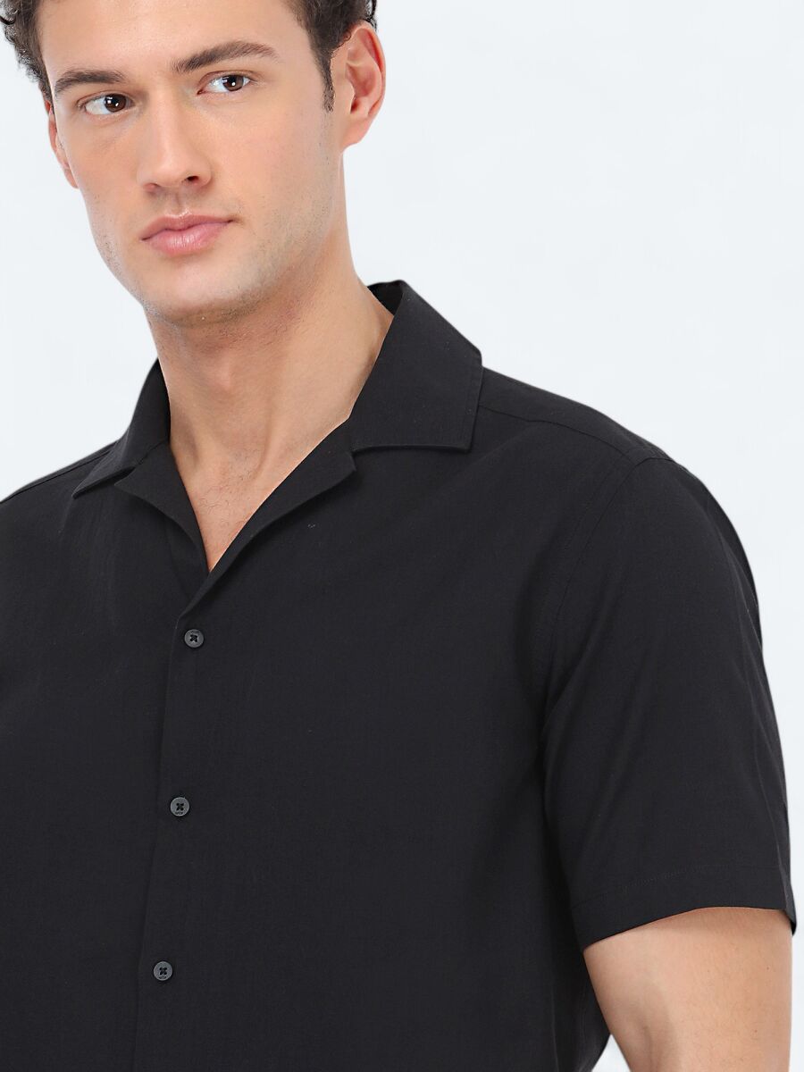 Black Patterned Regular Fit Weaving Casual 100% Cotton Shirt - 4