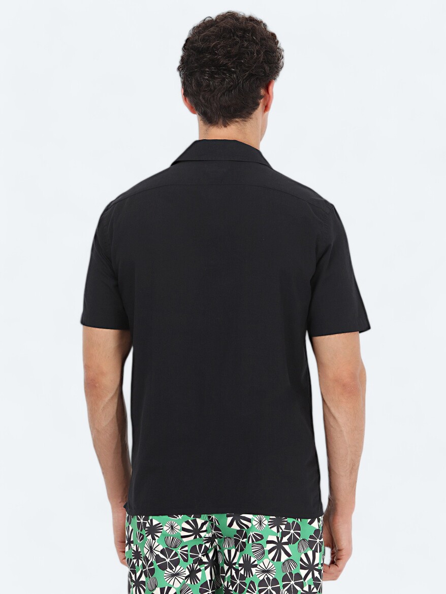 Black Patterned Regular Fit Weaving Casual 100% Cotton Shirt - 5