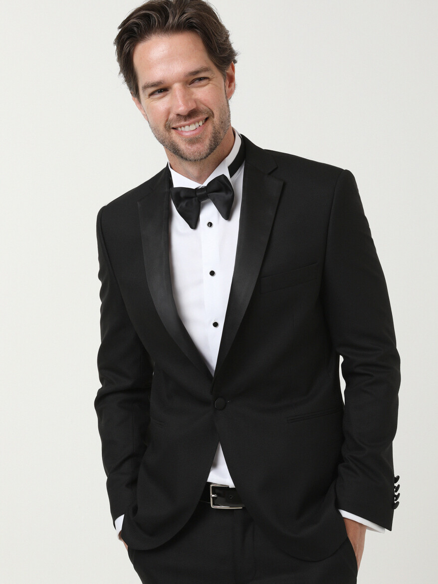 Black Patterned Slim Fit Butterfly Collar Weaving Tuxedo - 1
