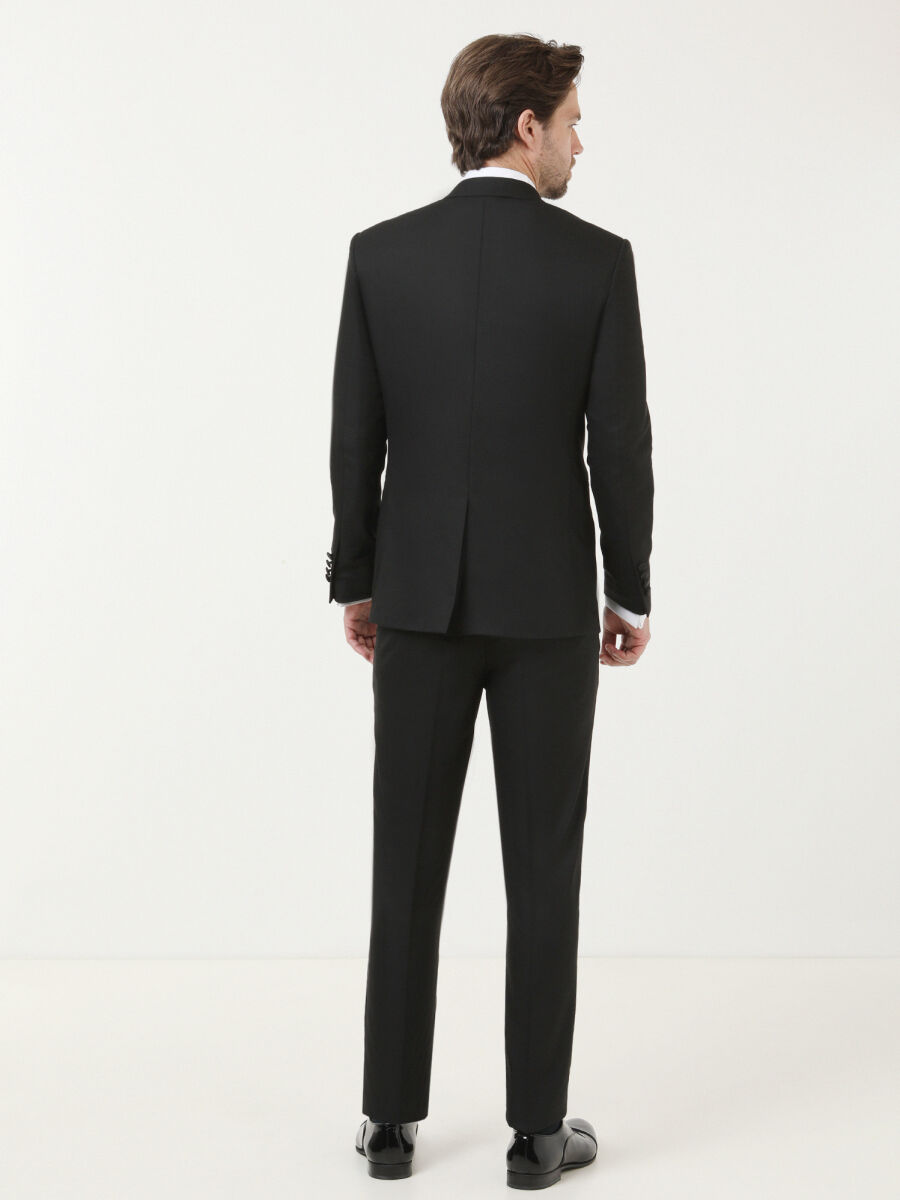 Black Patterned Slim Fit Butterfly Collar Weaving Tuxedo - 4
