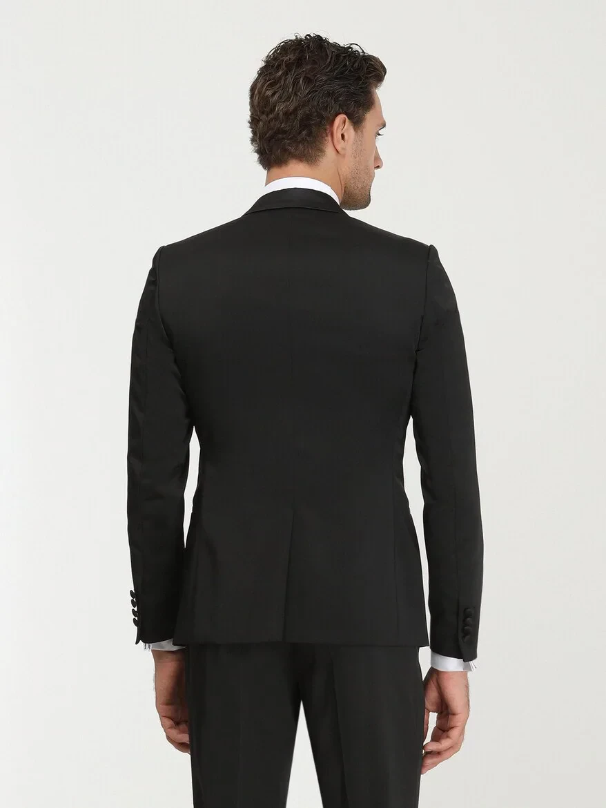 Black Patterned Slim Fit Shawl Collar Weaving Tuxedo - 6