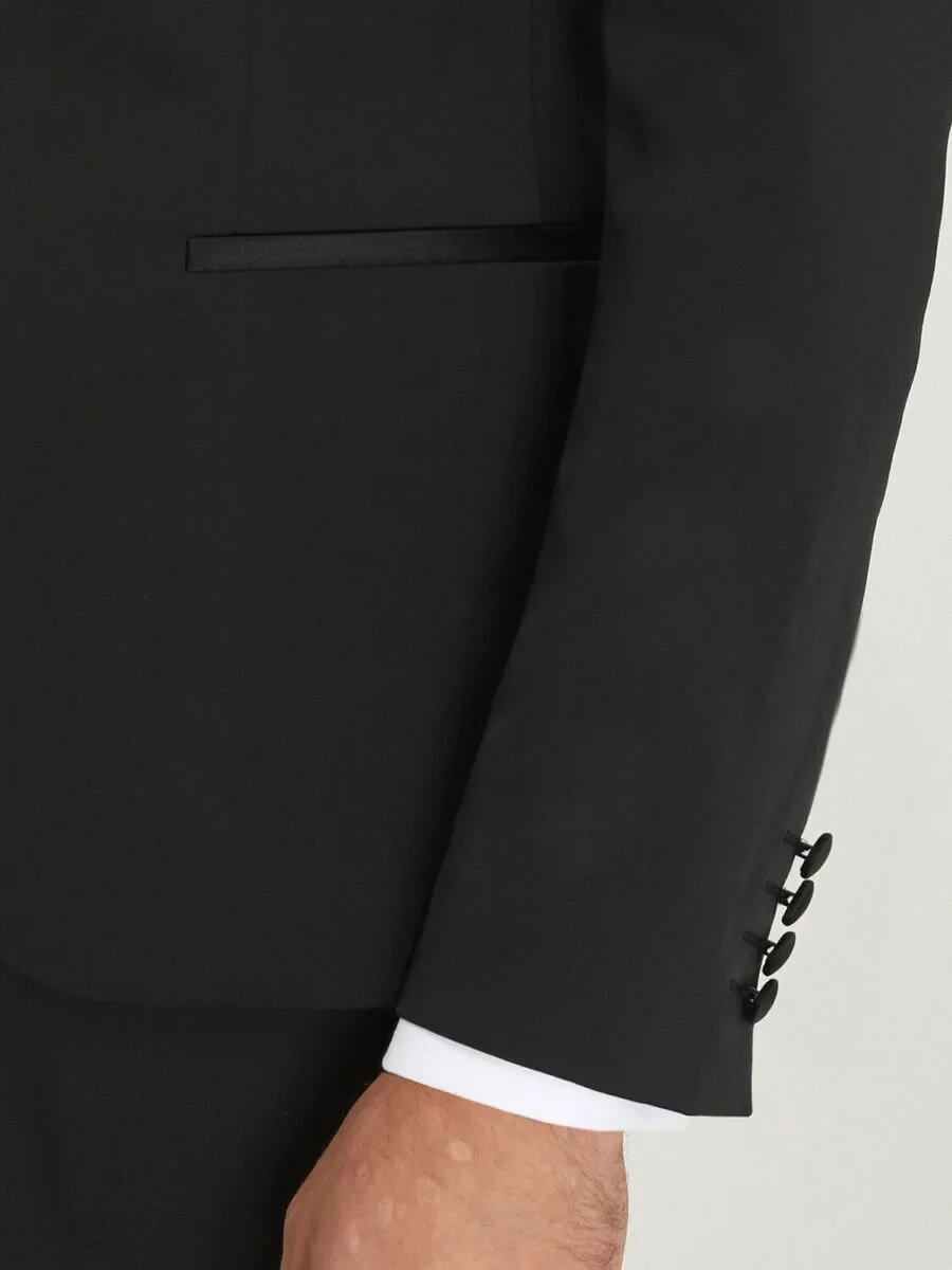 Black Patterned Slim Fit Shawl Collar Weaving Tuxedo - 5