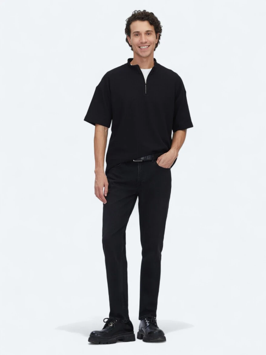 Black Patterned Turtleneck T-Shirt - KİP