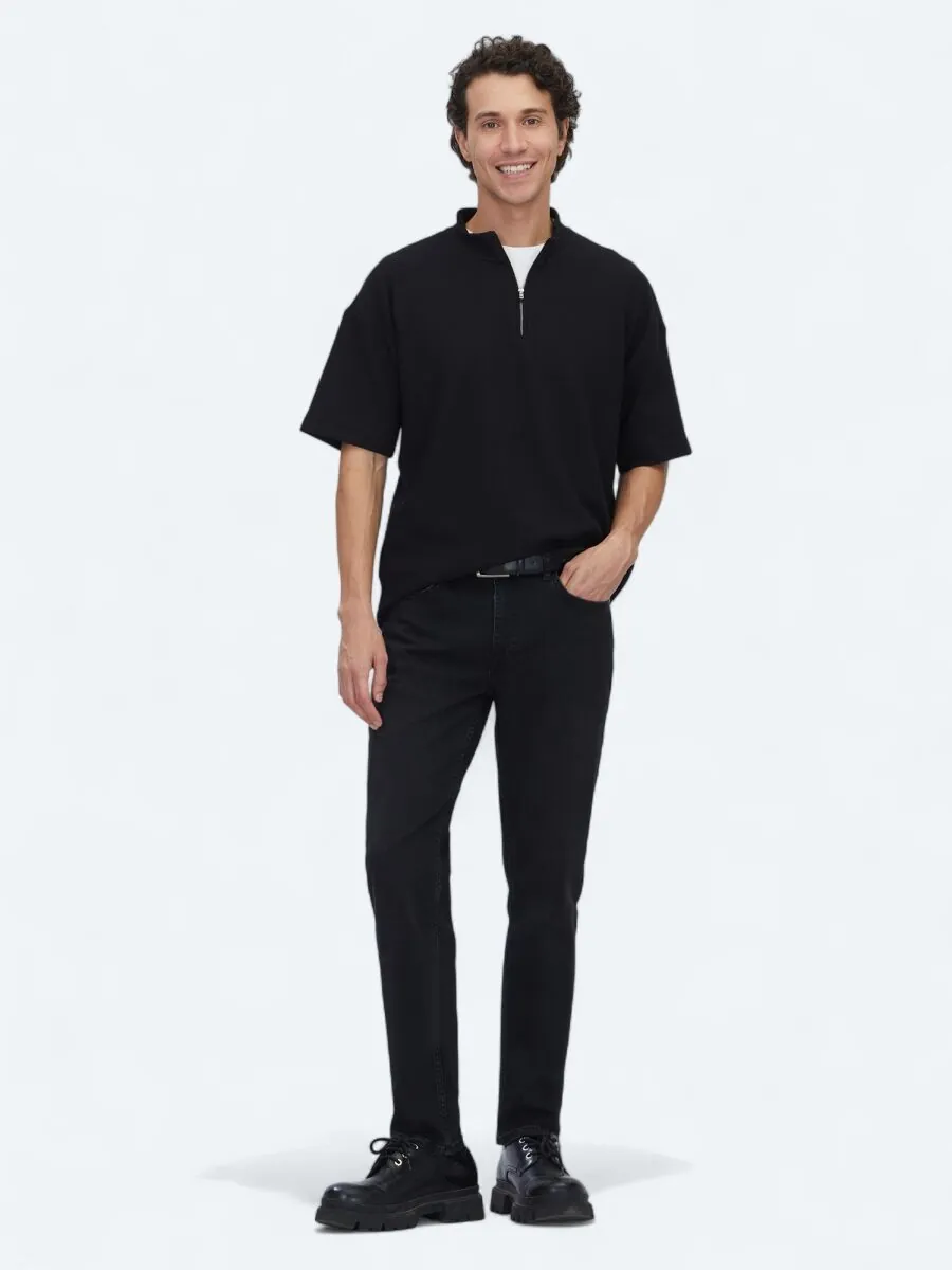 Black Patterned Turtleneck T-Shirt - 2