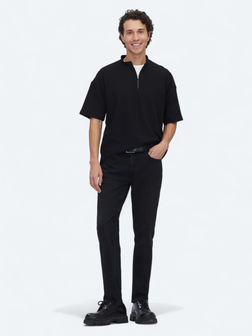 Black Patterned Turtleneck T-Shirt - 2