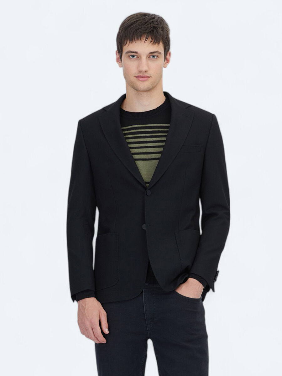 Black Patterned Jacket - 1