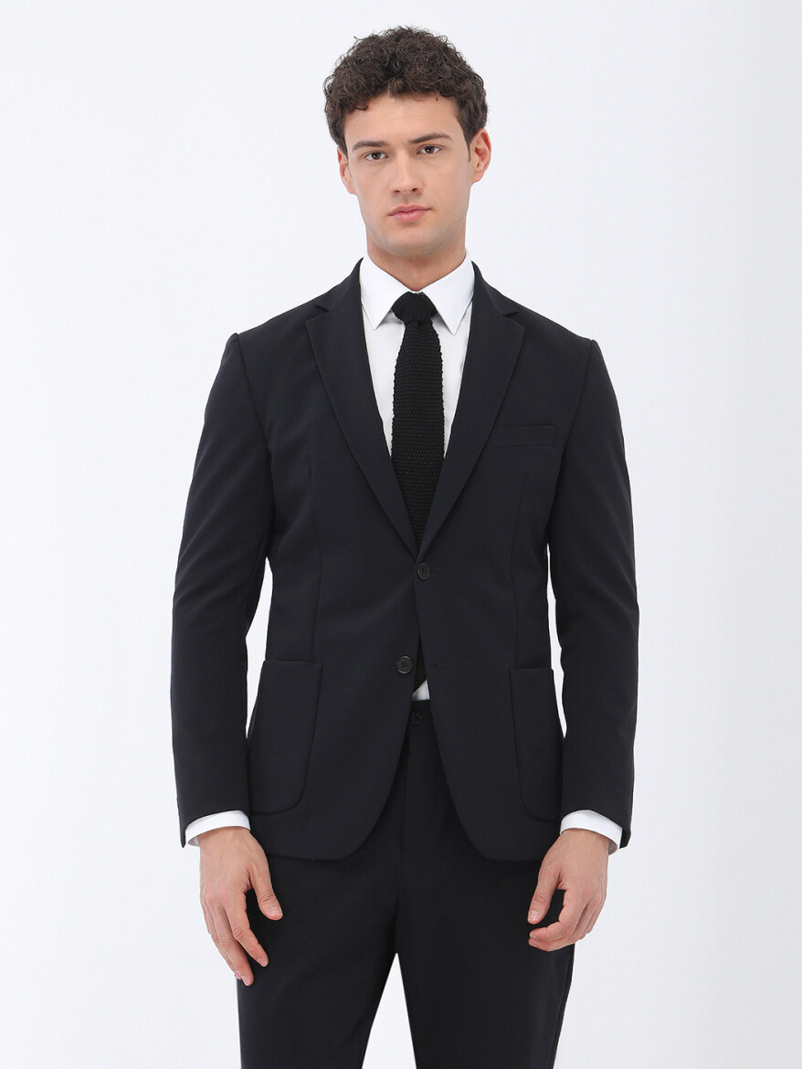Black Plain Comfort Fit Suit - 1