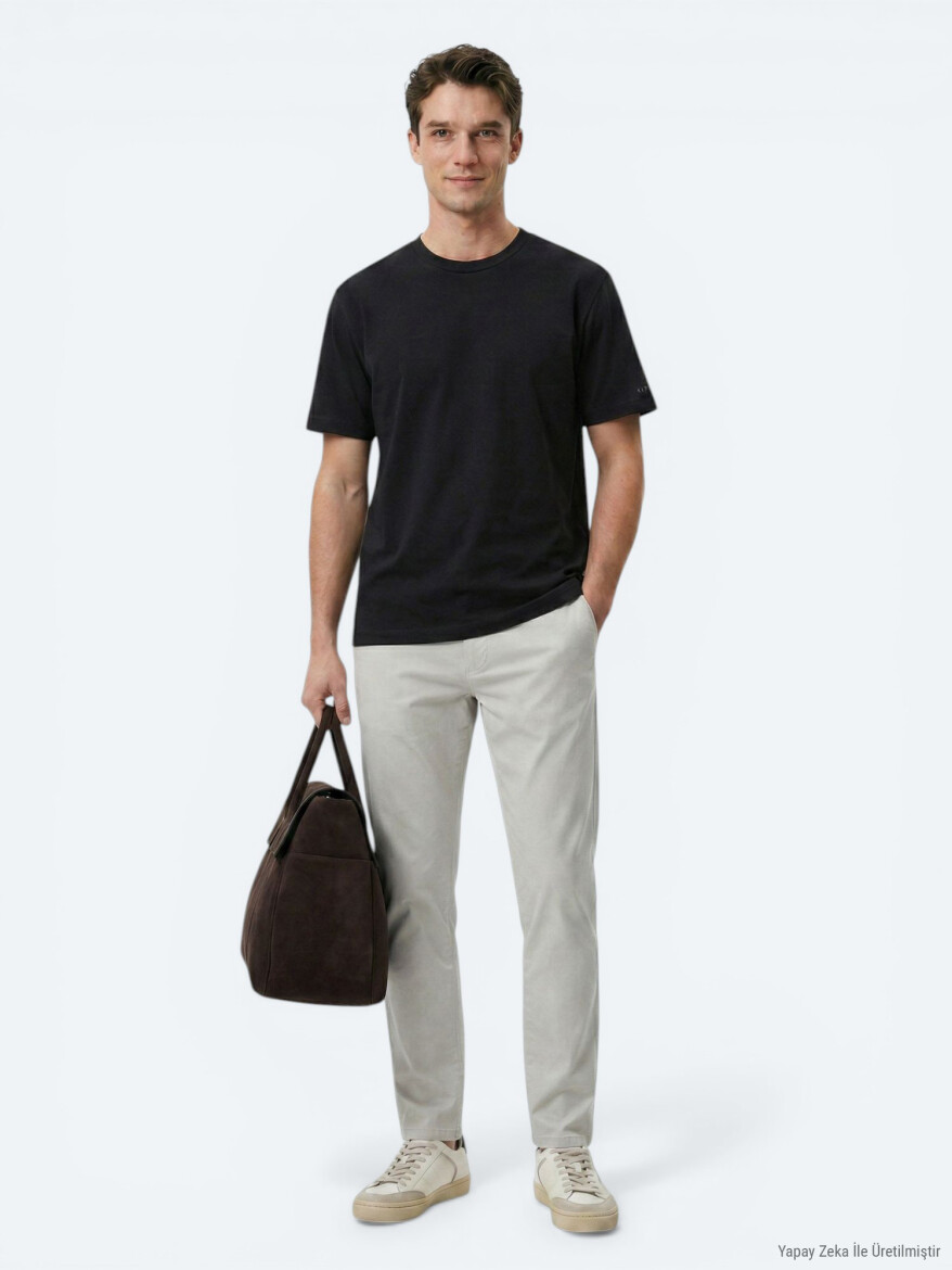 Black Plain Cotton Blended T-Shirt - KİP