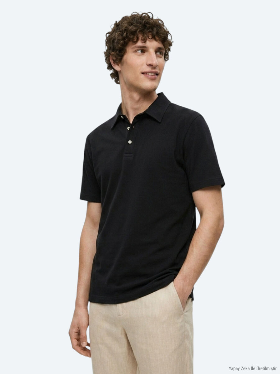 Black Plain Cotton Blended T-Shirt - 1