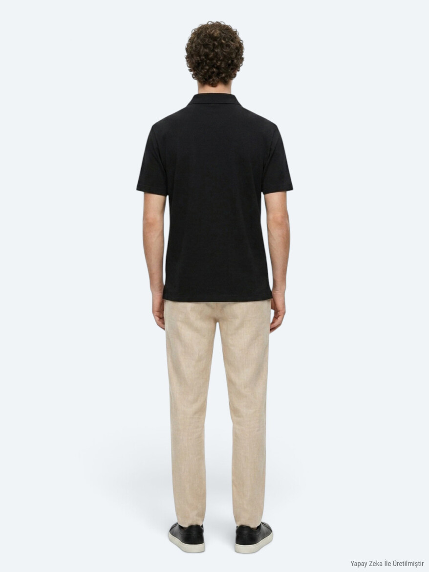 Black Plain Cotton Blended T-Shirt - 5