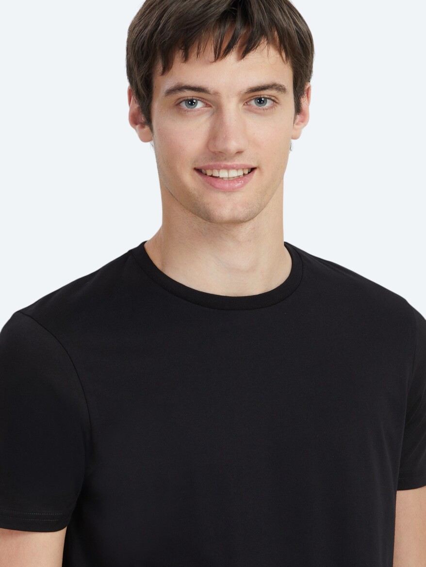 Black Plain Crew Neck 100% Cotton T-Shirt - 3