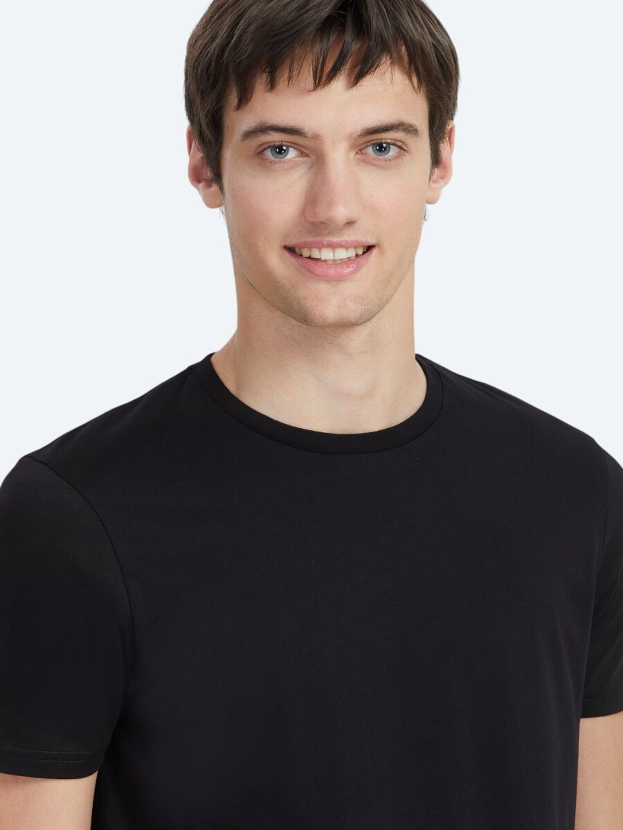 Black Plain Crew Neck 100% Cotton T-Shirt - 3