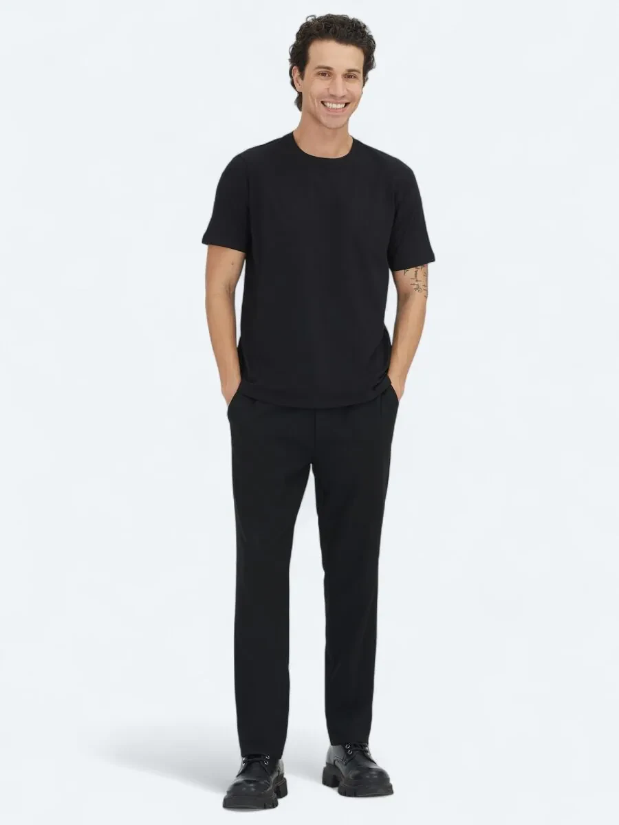 Black Plain Crew Neck 100% Cotton T-Shirt - 2