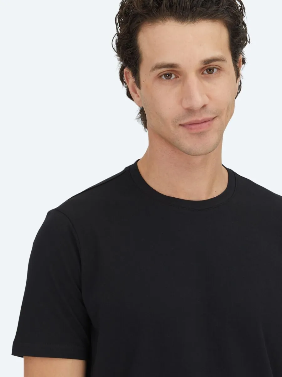 Black Plain Crew Neck 100% Cotton T-Shirt - 3