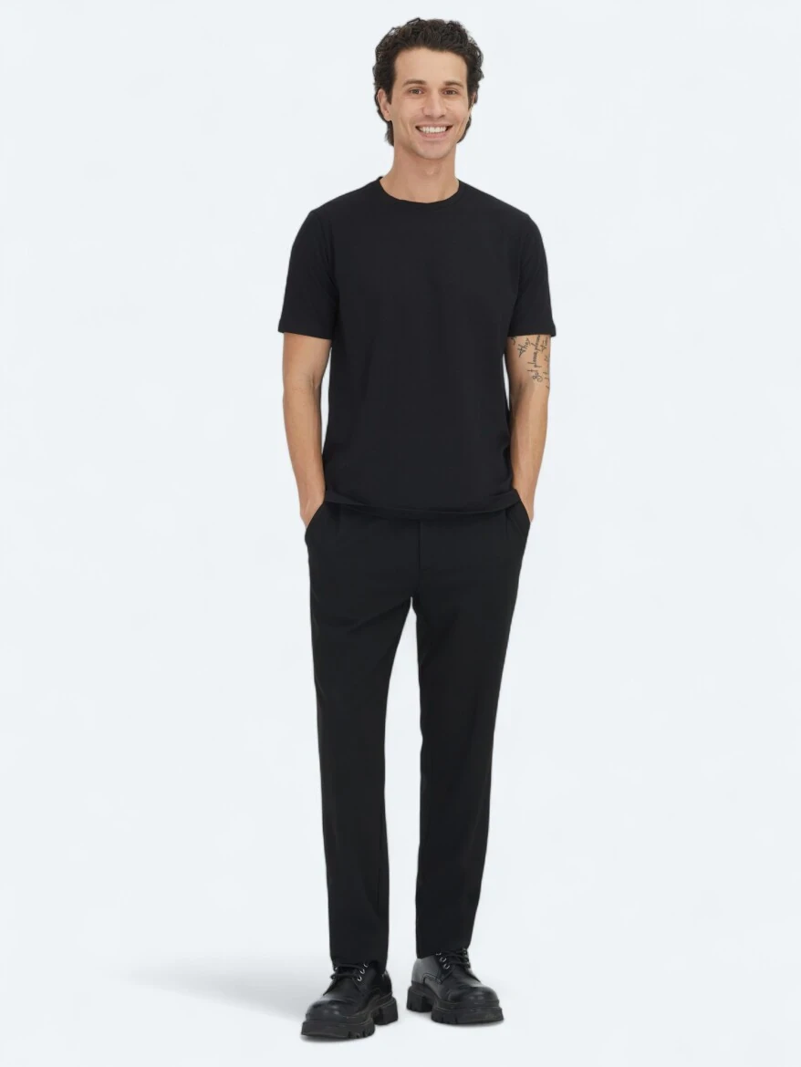 Black Plain Crew Neck 100% Cotton T-Shirt - 2