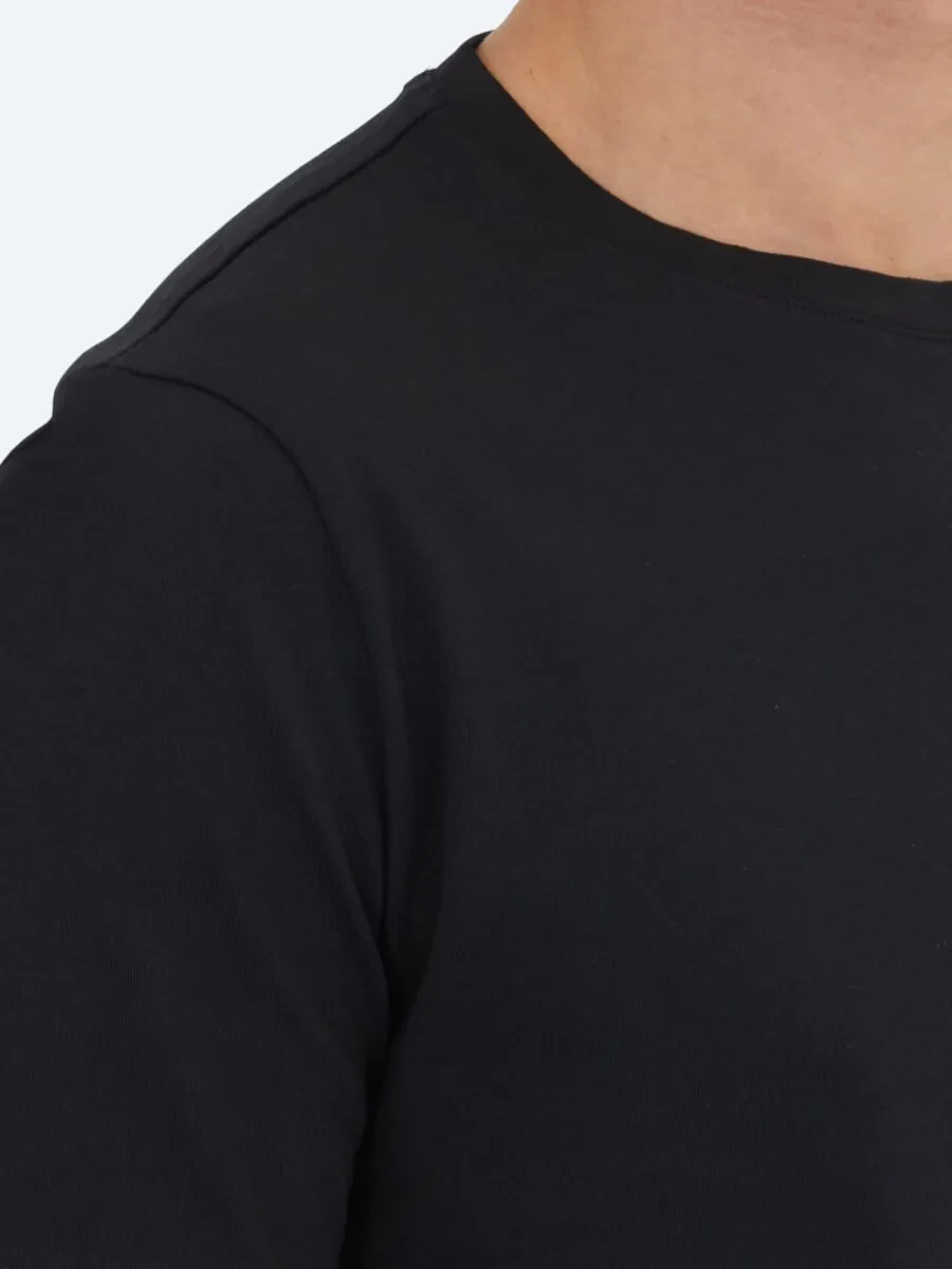 Black Plain Crew Neck 100% Cotton T-Shirt - 3