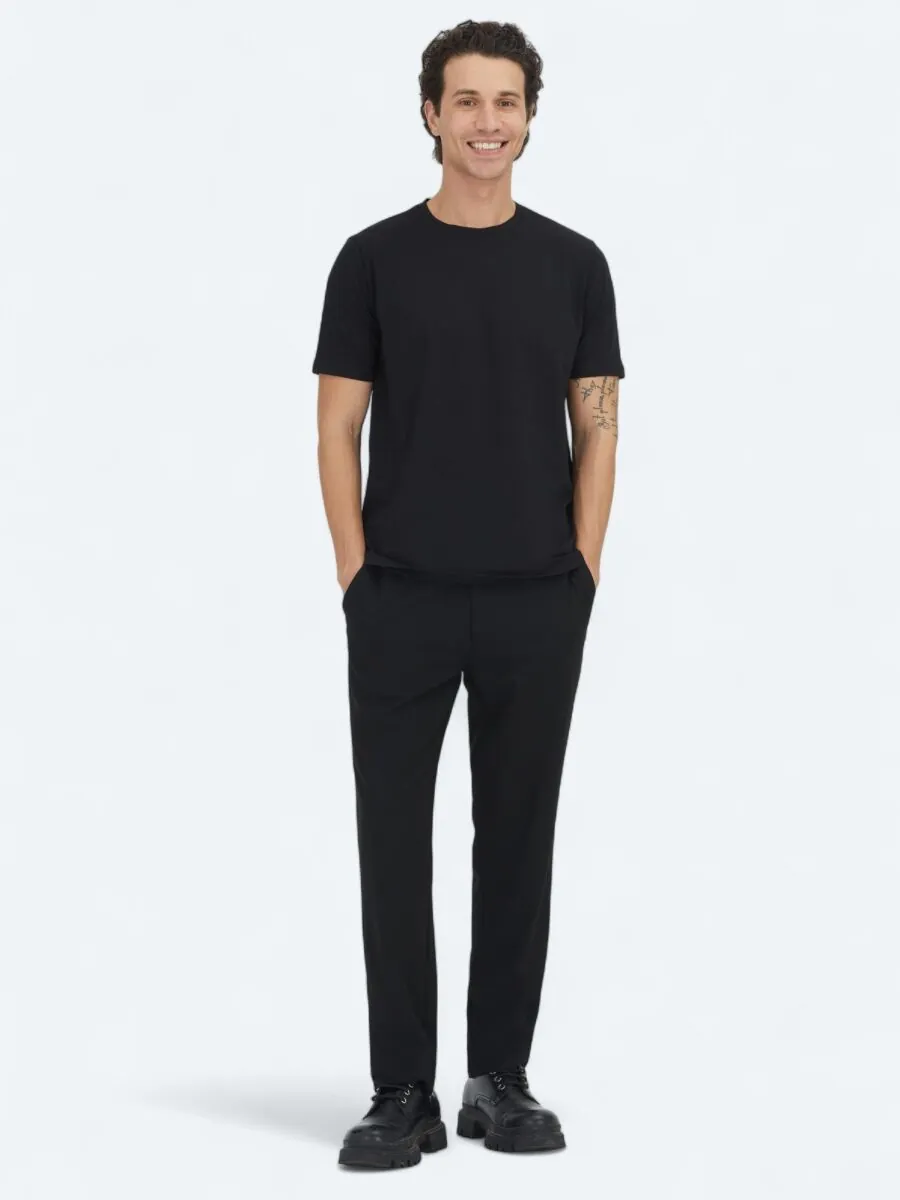 Black Plain Crew Neck 100% Cotton T-Shirt - 2