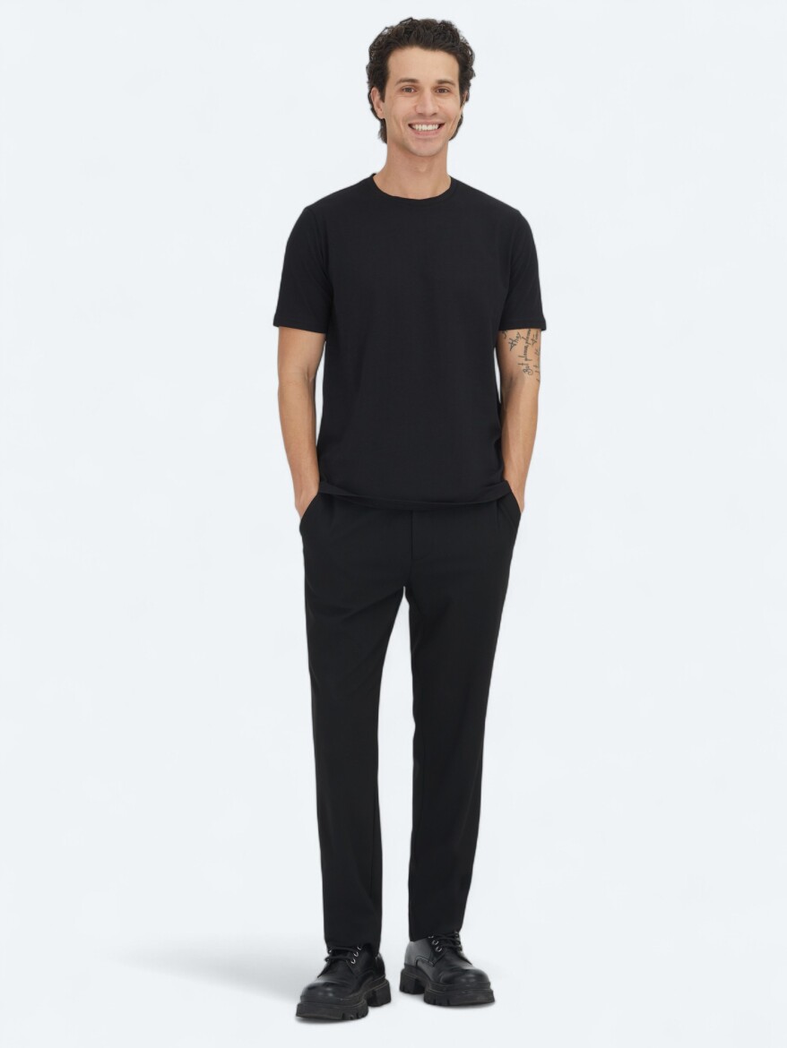 Black Plain Crew Neck 100% Cotton T-Shirt - 2