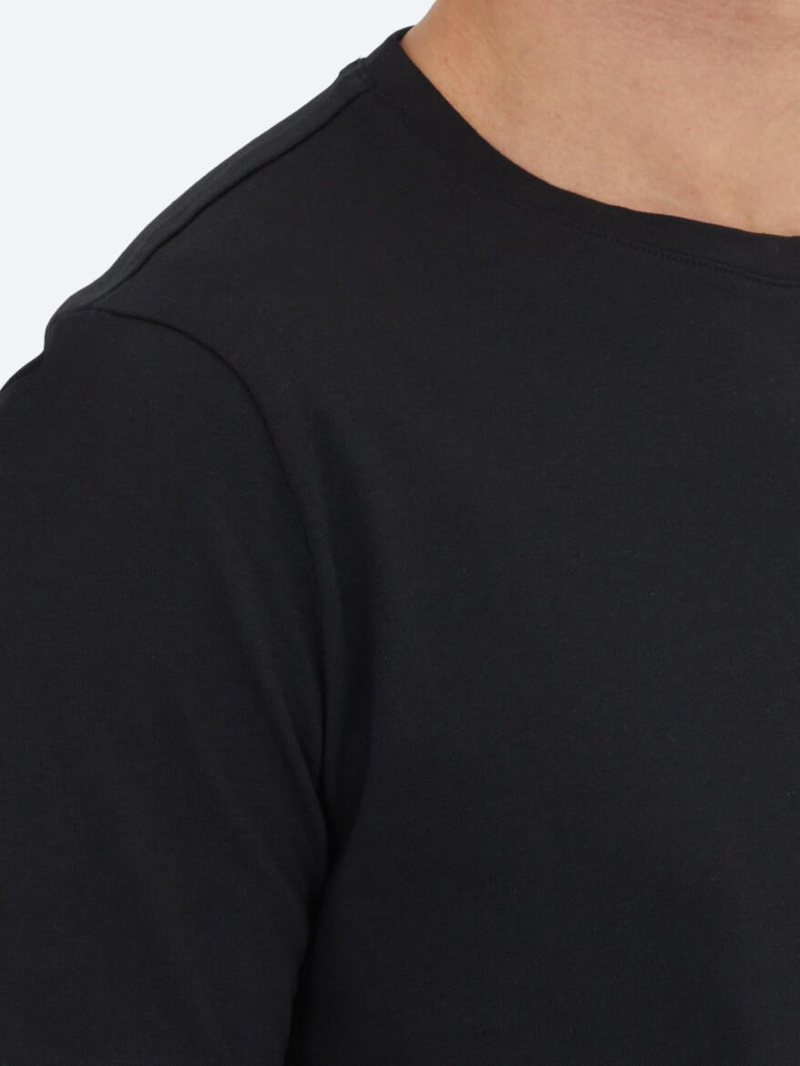 Black Plain Crew Neck 100% Cotton T-Shirt - 3