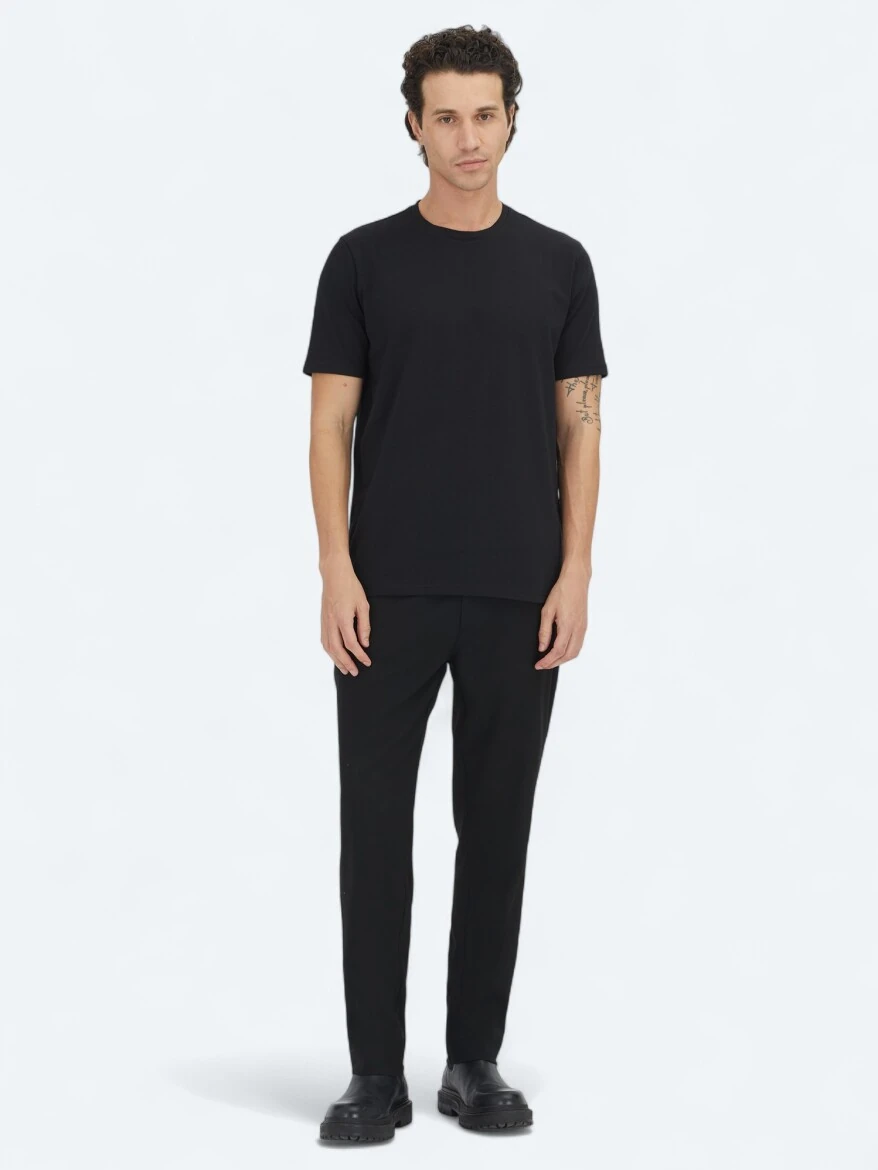 Black Plain Crew Neck 100% Cotton T-Shirt - KİP