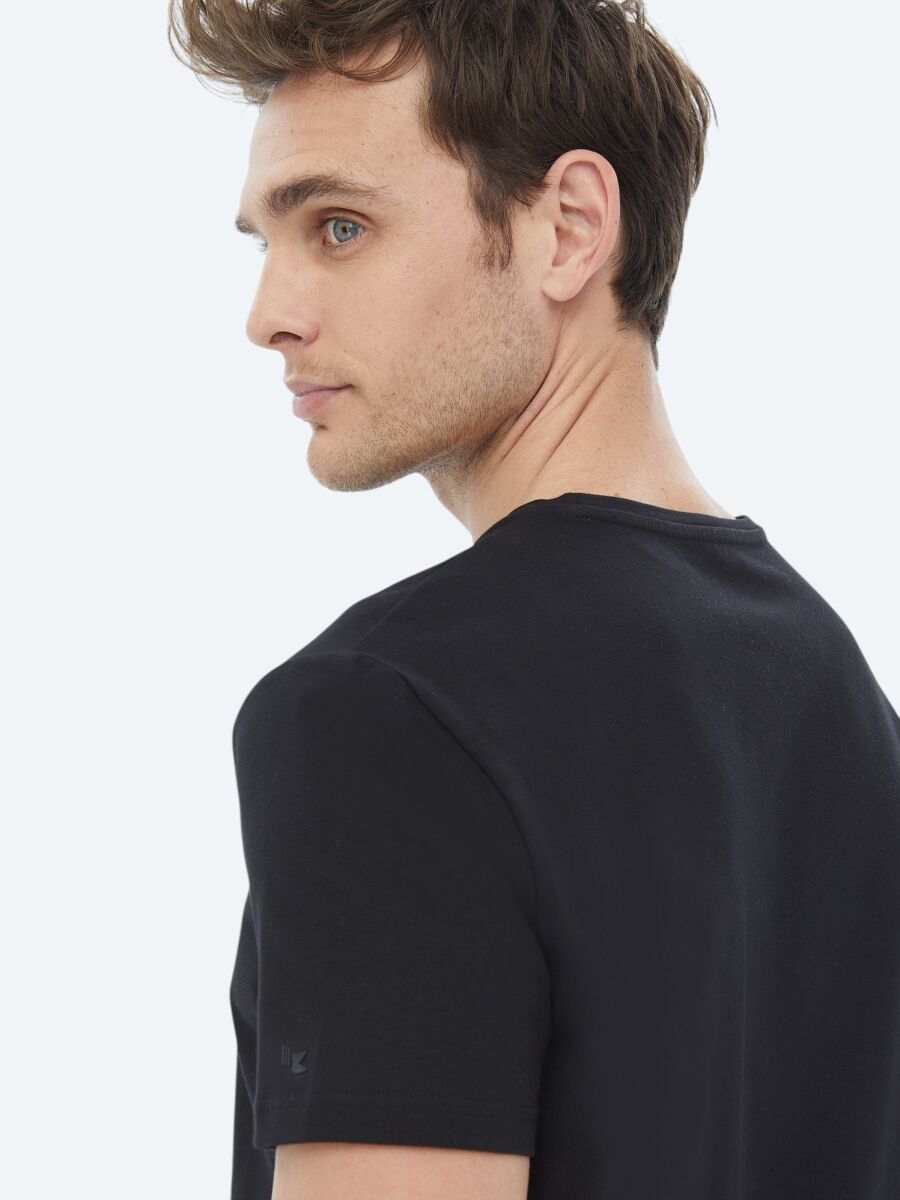Black Plain Crew Neck Cotton Blended T-Shirt - 9