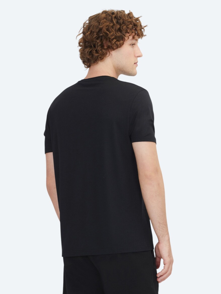 Black Plain Crew Neck Cotton Blended T-Shirt - 5