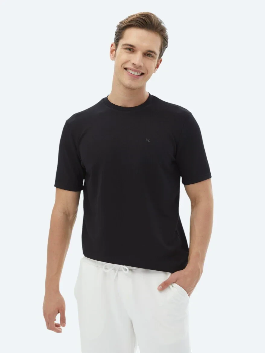 Black Plain Crew Neck T-Shirt - 1