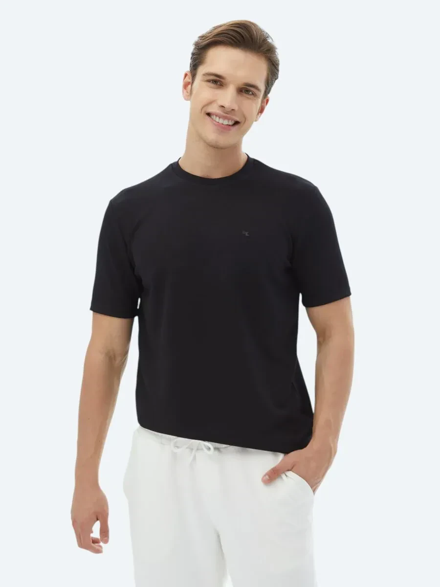 Black Plain Crew Neck T-Shirt - 1