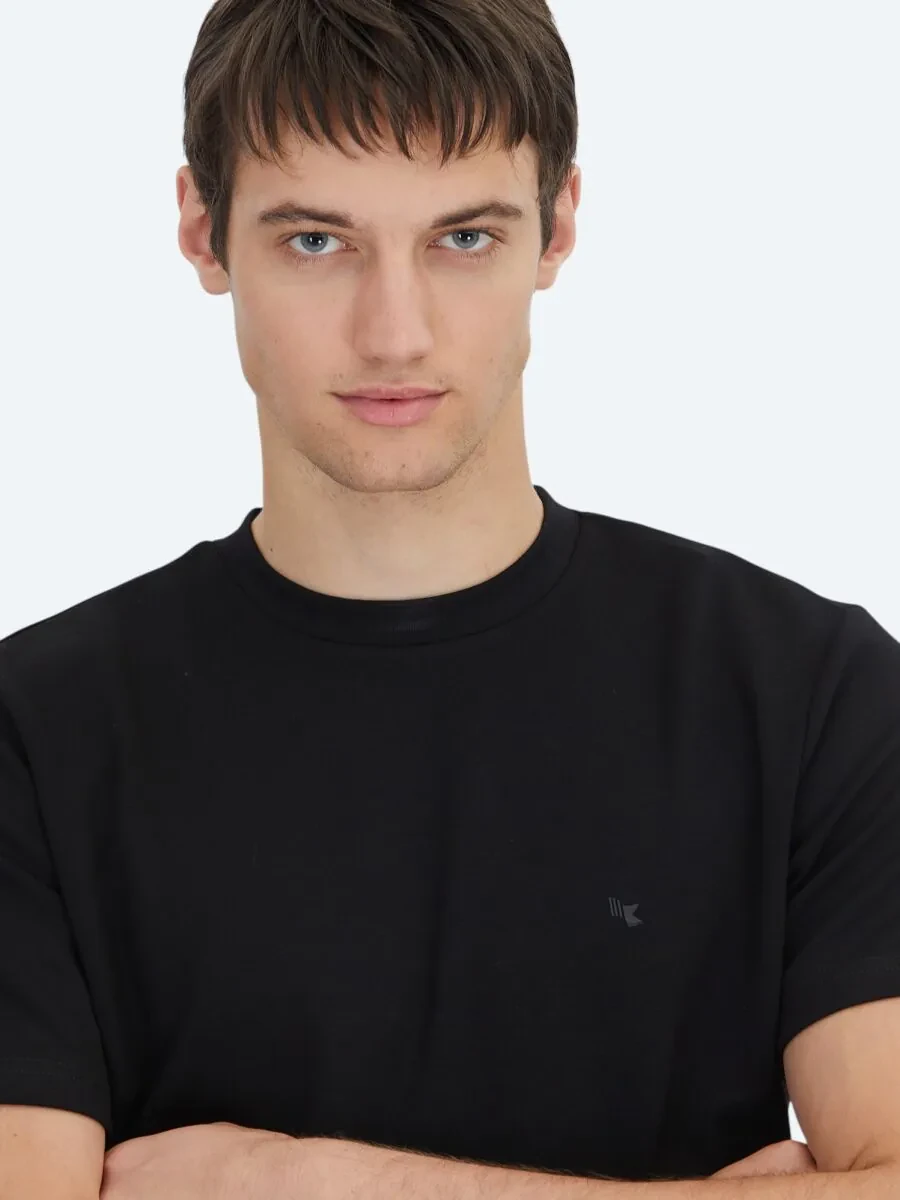 Black Plain Crew Neck T-Shirt - 4